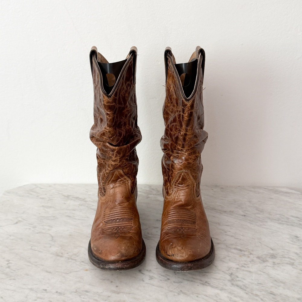 Double H Western Boots Distressed Brown Leather Cowboy Rodeo Mid-Calf Brown - Picture 5 of 12